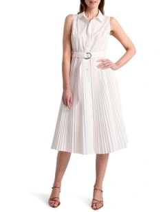 Tehile Pleat Shirt Dress in Ivory