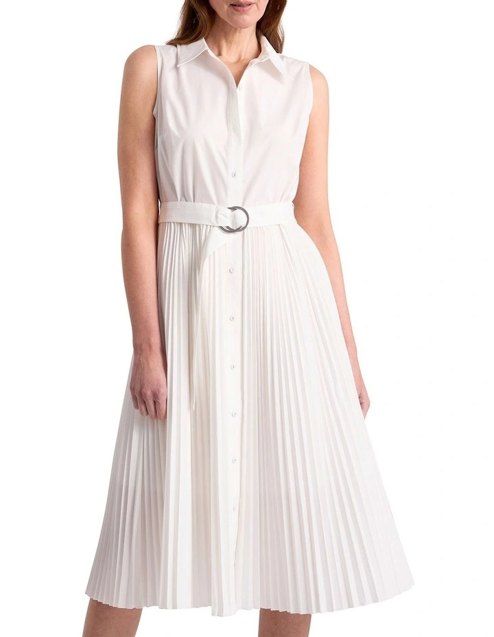 Tehile Pleat Shirt Dress in Ivory image 2