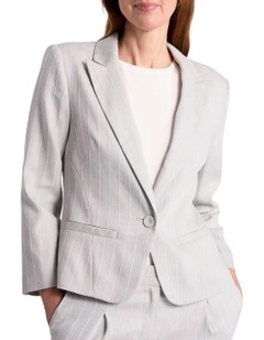 Ondina Linen Blend Jacket in Grey Stripe
