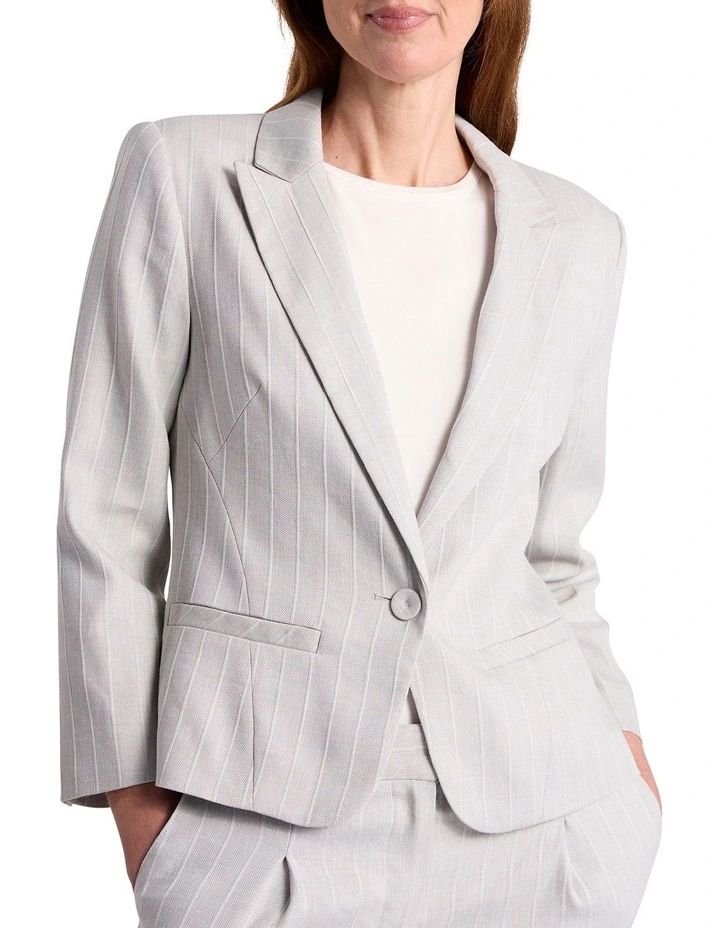 Ondina Linen Blend Jacket in Grey Stripe image 1