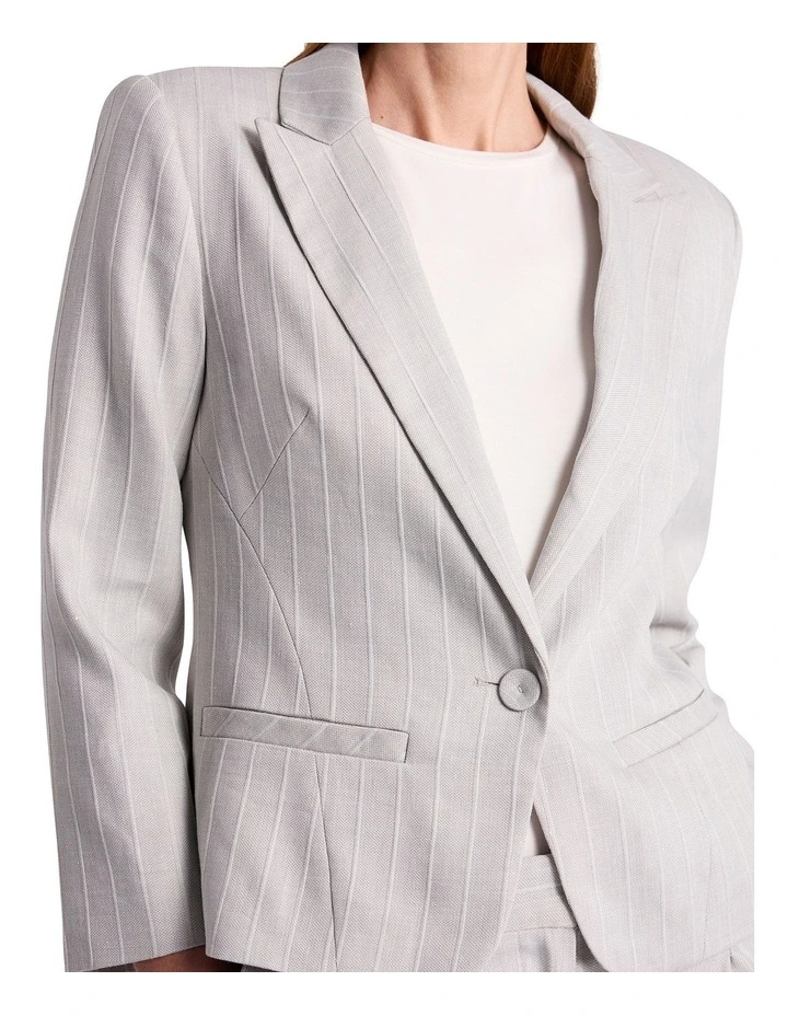Ondina Linen Blend Jacket in Grey Stripe image 3