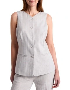 Ondina Linen Blend Vest in Grey Stripe