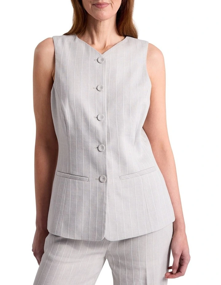 Ondina Linen Blend Vest in Grey Stripe image 1