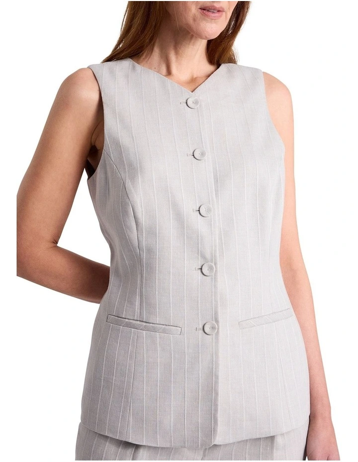 Ondina Linen Blend Vest in Grey Stripe image 3