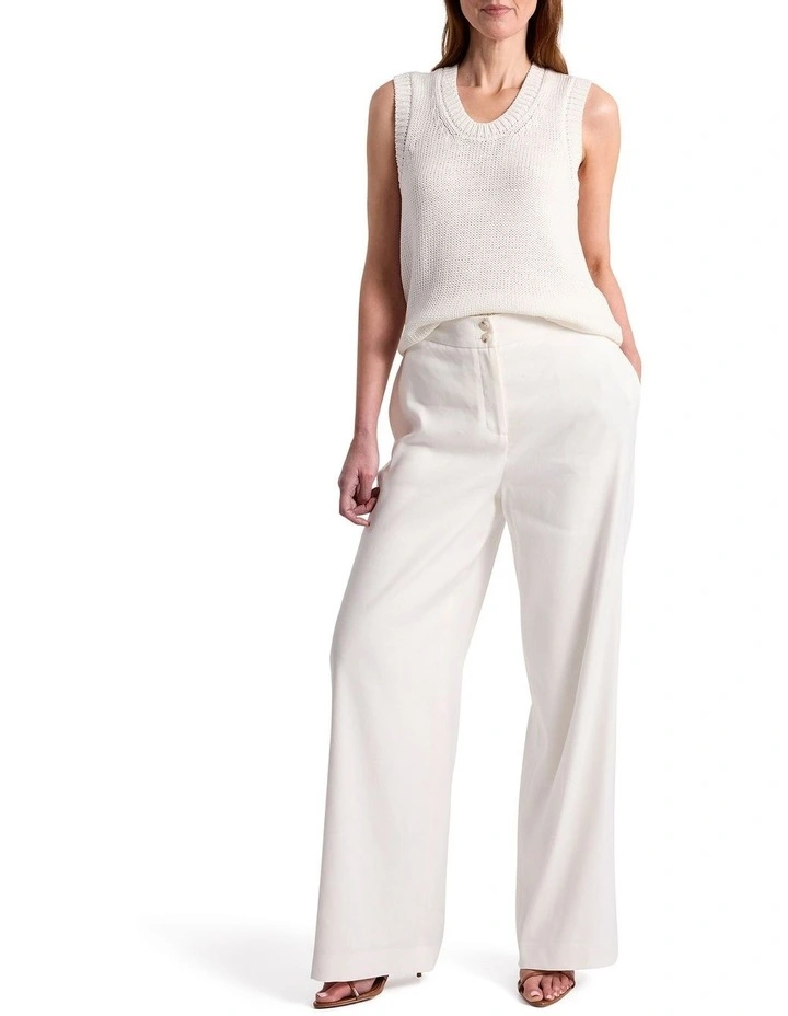 Mila Wide Leg Linen Blend Pant in Ivory image 1