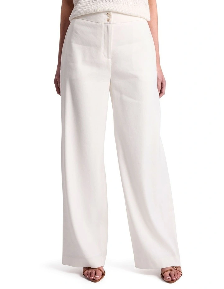 Mila Wide Leg Linen Blend Pant in Ivory image 2