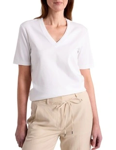 Misty V Neck Cotton Tee in Ivory