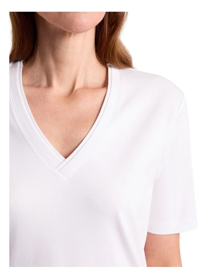 Misty V Neck Cotton Tee in Ivory image 3
