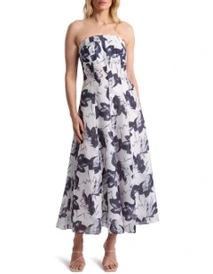 Cora Strapless Dress in Ivory Multi