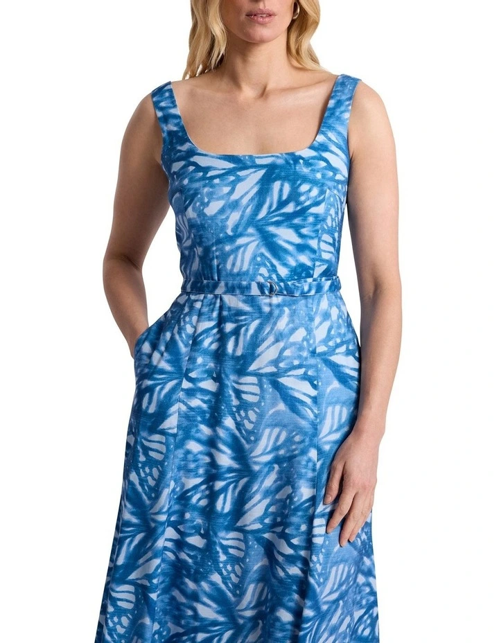 Monica Stretch Linen Dress in Blue Multi image 2