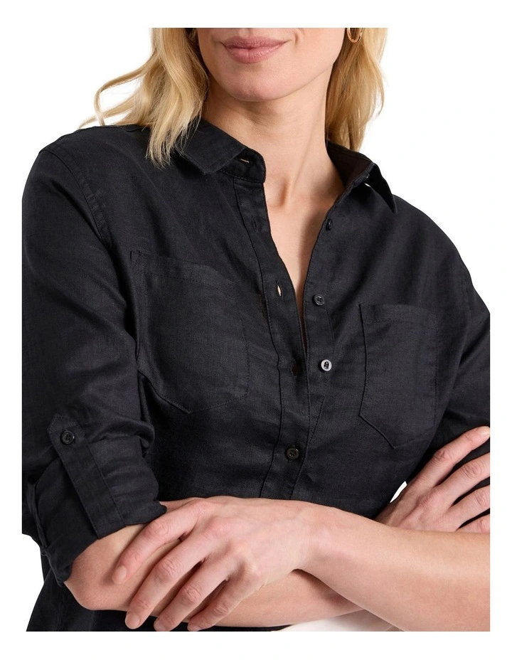 Elias Linen Shirt in Black image 3
