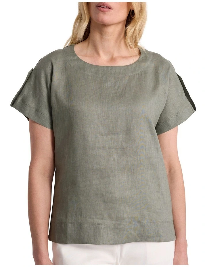 Melinda Linen Mix Tee in Oregano Green image 4