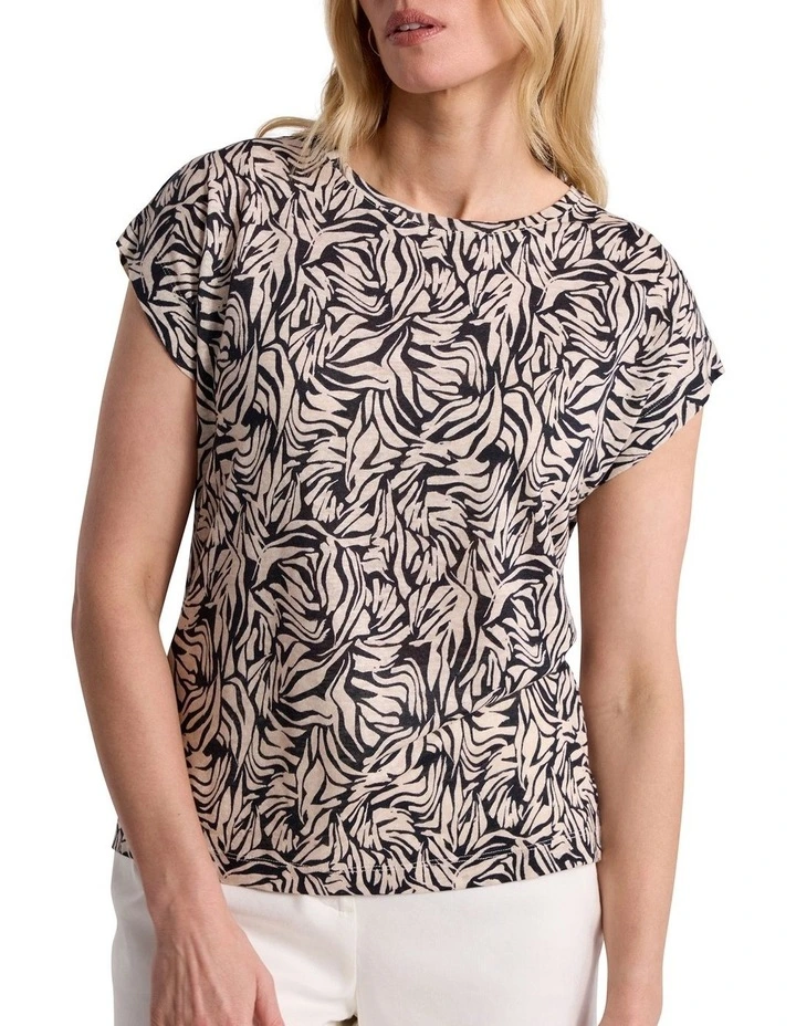 Safiya Linen Tee in Black Multi image 4