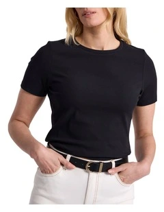Penelope Cotton Rib Tee in Black