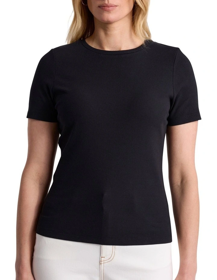 Penelope Cotton Rib Tee in Black image 4