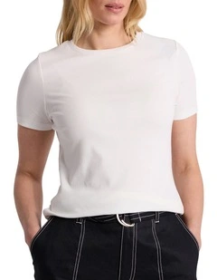 Penelope Cotton Rib Tee in Ivory