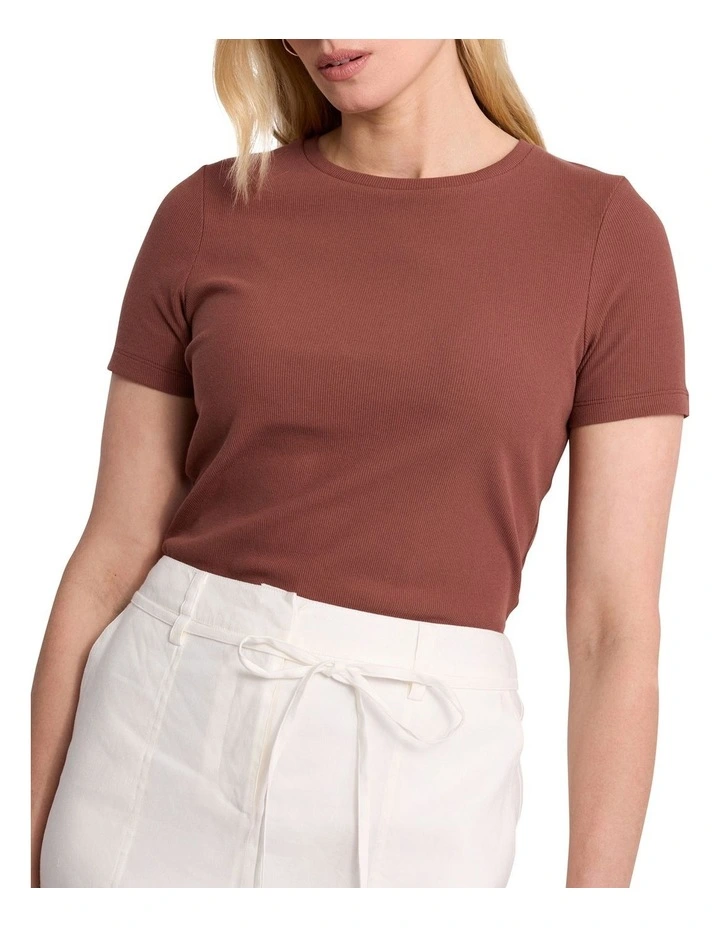 Penelope Cotton Rib Tee in Terracotta image 1