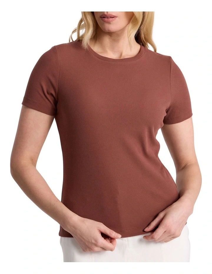 Penelope Cotton Rib Tee in Terracotta image 4