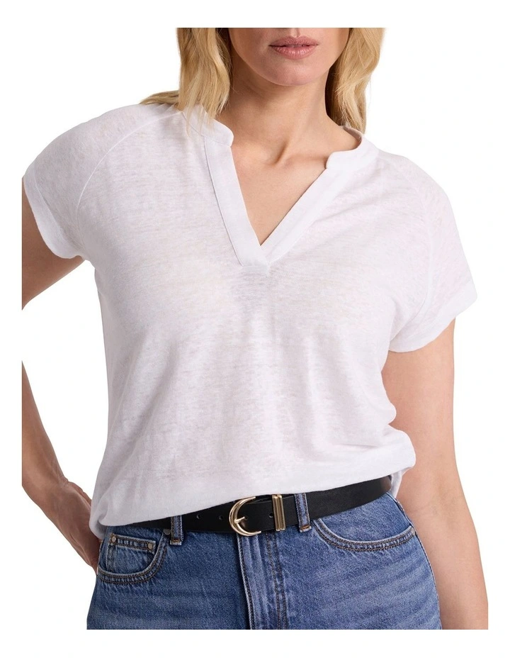 Erika Linen Jersey Top in Ivory image 4