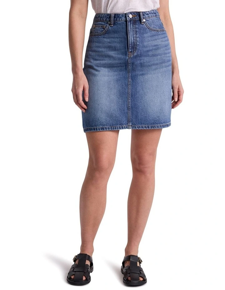 Goldie Denim Mini Skirt in Mid Wash image 2