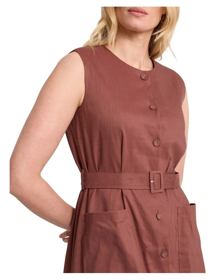 Sandie Stretch Linen Dress in Terracotta image 2