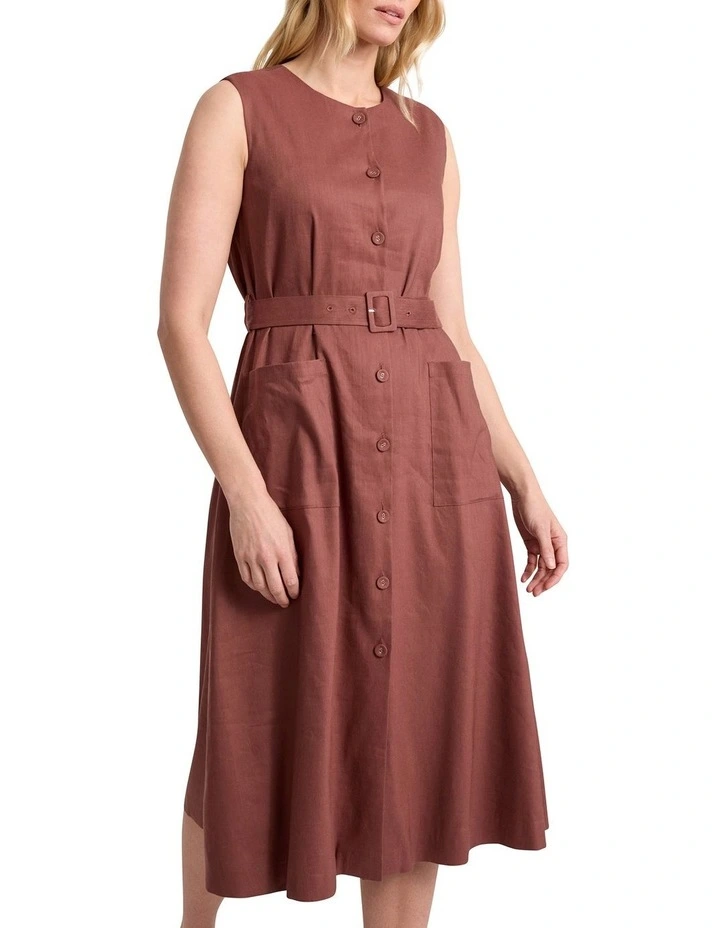 Sandie Stretch Linen Dress in Terracotta image 3