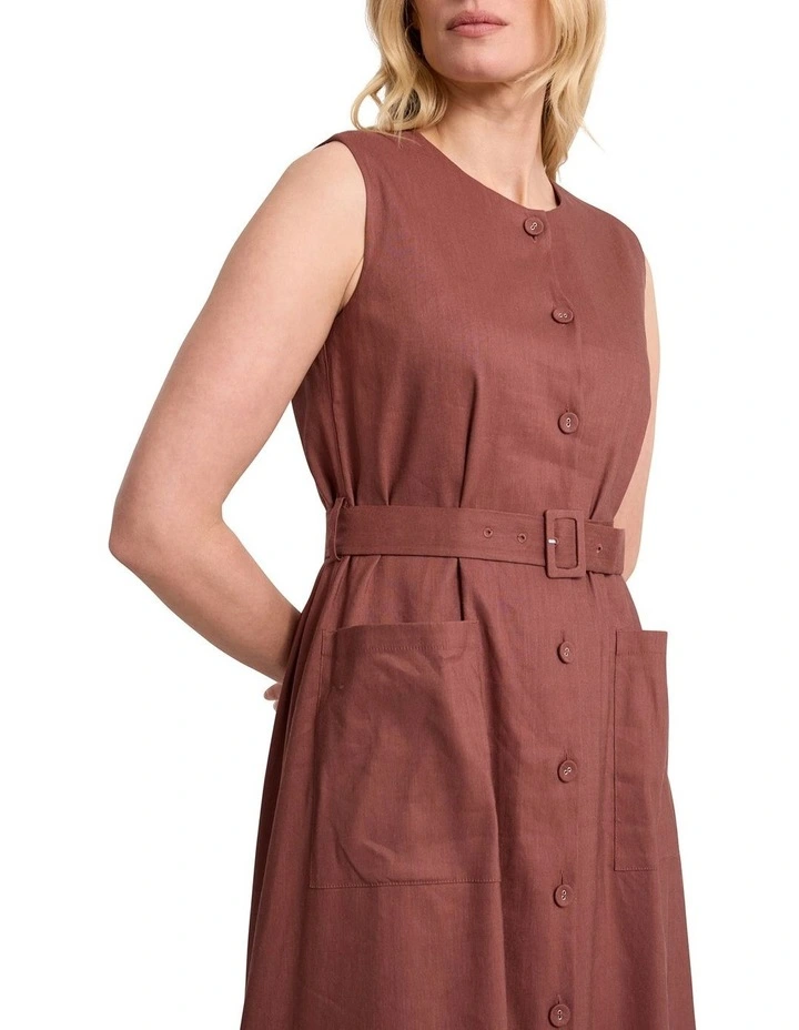 Sandie Stretch Linen Dress in Terracotta image 4