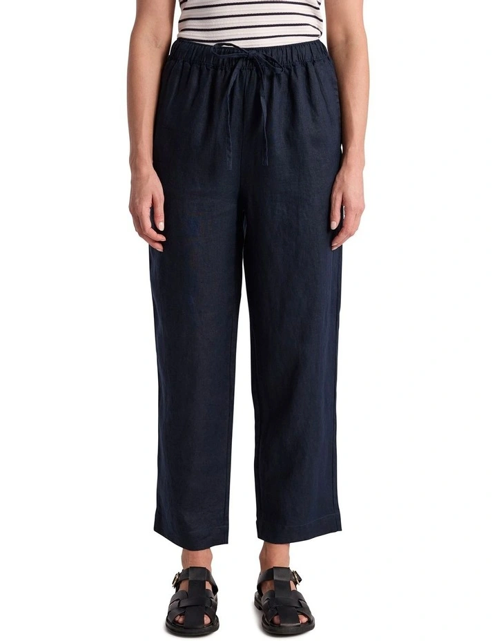 Prue Tapered Linen Pant in Navy image 2
