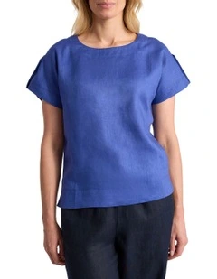 Melinda Linen Mix Tee in Sapphire Blue