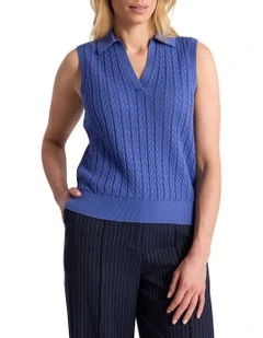 Chantilly Sleeveless Knit Polo in Sapphire Blue