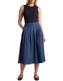 Noa Chambray Midi Skirt in Mid Wash