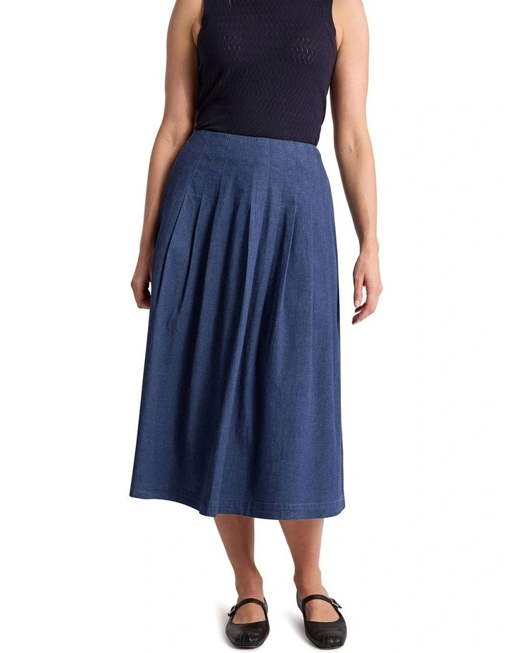 Noa Chambray Midi Skirt in Mid Wash image 2