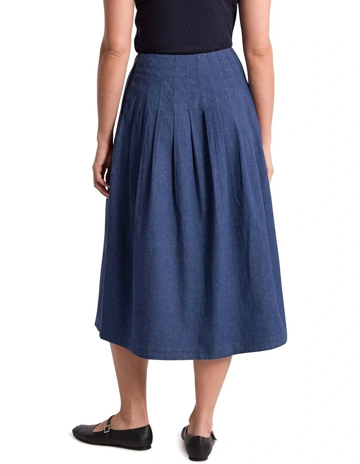 Noa Chambray Midi Skirt in Mid Wash image 4
