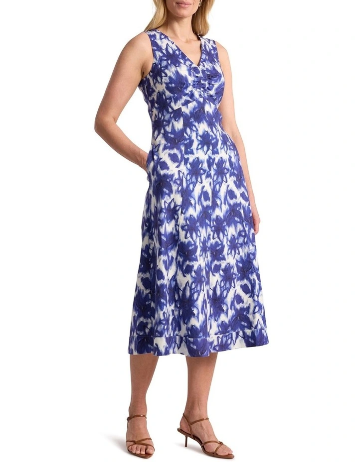 Evelyn Stretch Linen Dress in Blue Multi image 1