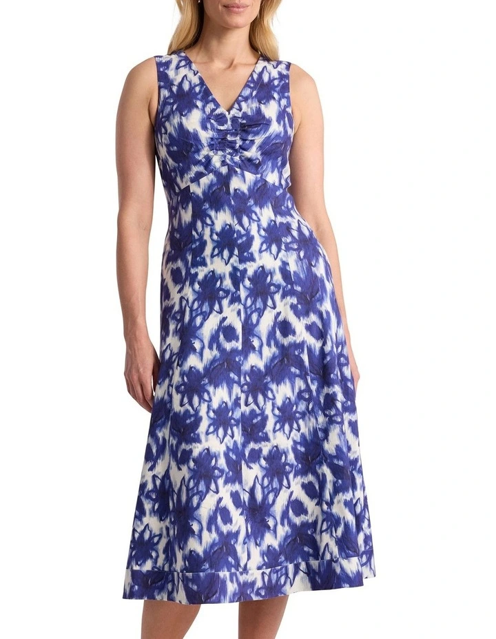 Evelyn Stretch Linen Dress in Blue Multi image 2
