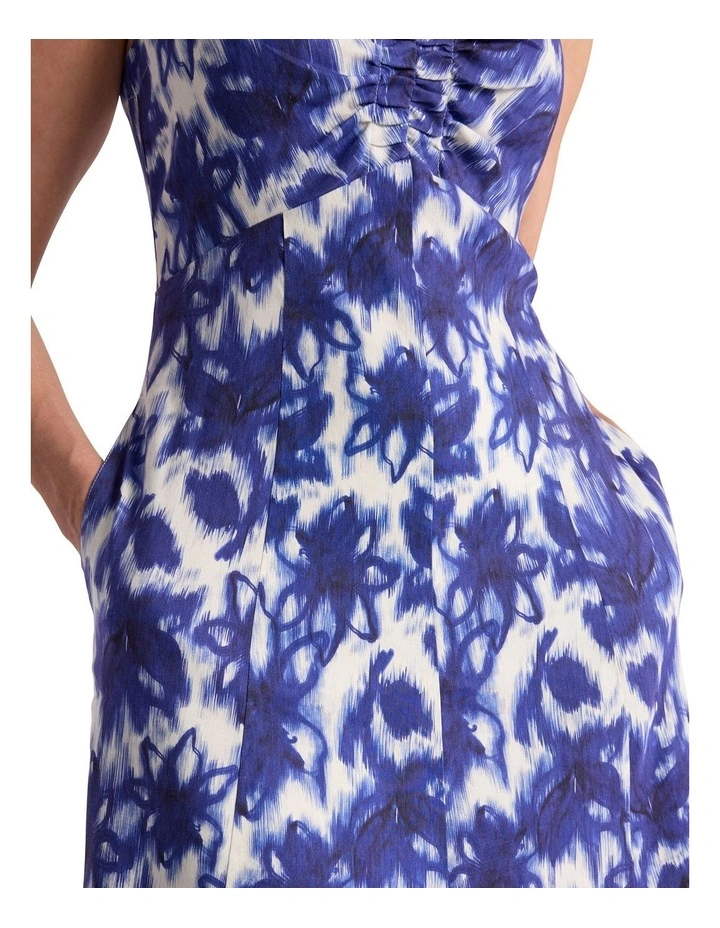 Evelyn Stretch Linen Dress in Blue Multi image 4