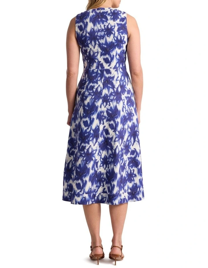 Evelyn Stretch Linen Dress in Blue Multi image 5