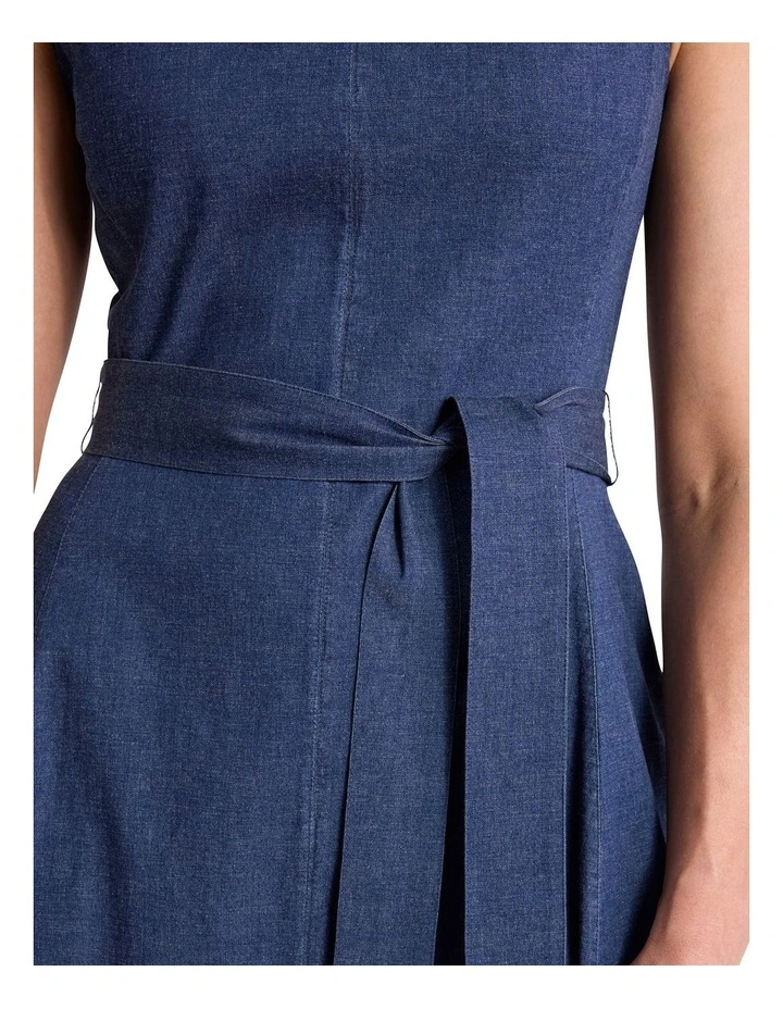 Noa Chambray Midi Dress in Mid Wash image 3