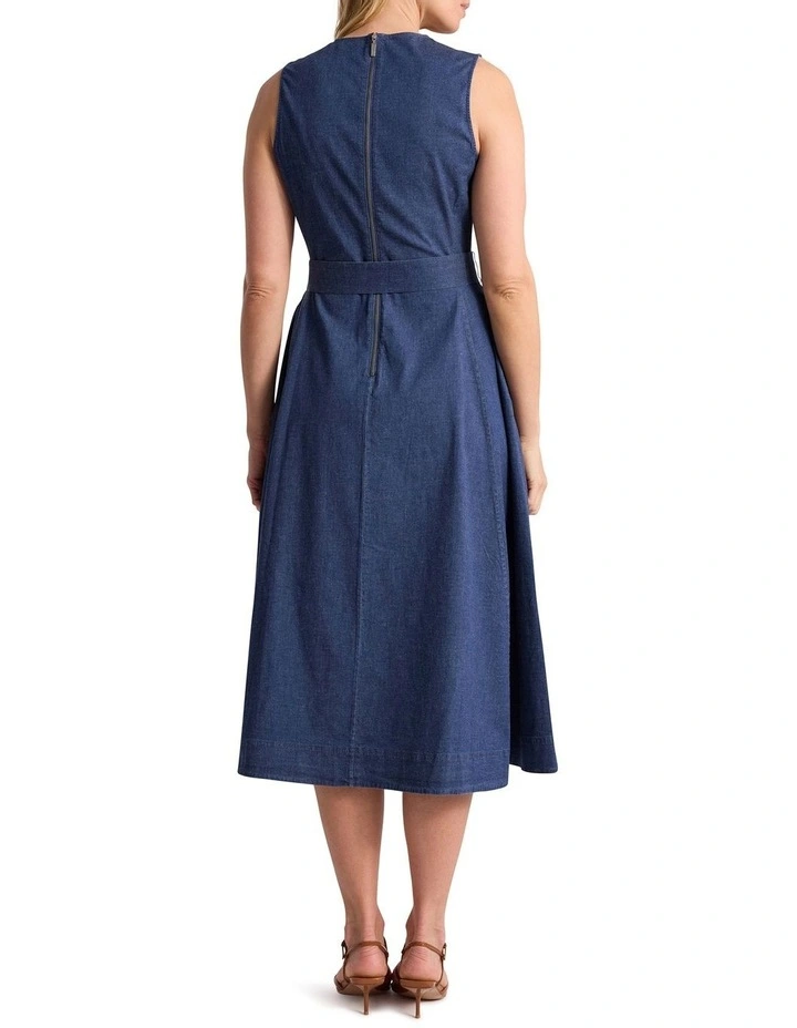 Noa Chambray Midi Dress in Mid Wash image 4