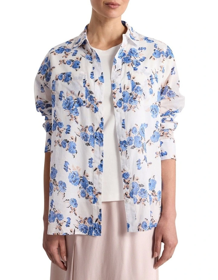 Fran Cotton Shirt in Ivory Multi image 1