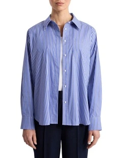Latisha Cotton Shirt in Blue Stripe