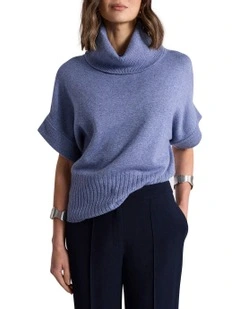 Roll Neck Gilet in Denim Melange