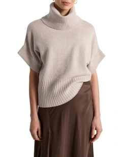 Roll Neck Gilet in Stone Melange