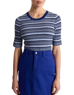 Maybelle Knit Tee in Blue Stripe