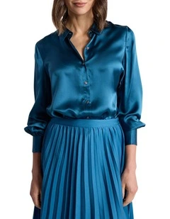 Archibald Silk Shirt in Prussian Blue