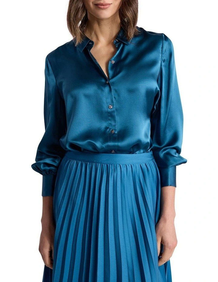 Archibald Silk Shirt in Prussian Blue image 1