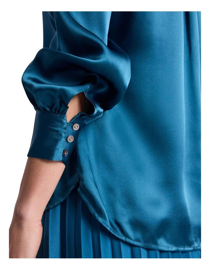 Archibald Silk Shirt in Prussian Blue image 3