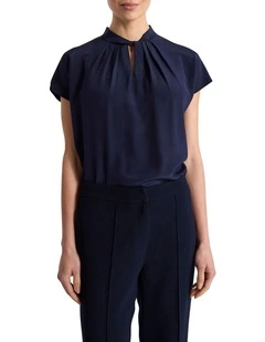 Sabrina Silk Mix Top in Navy