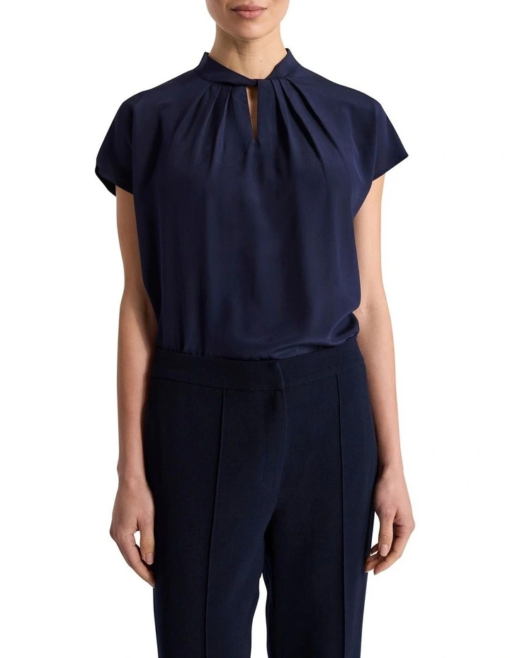 Sabrina Silk Mix Top in Navy image 1