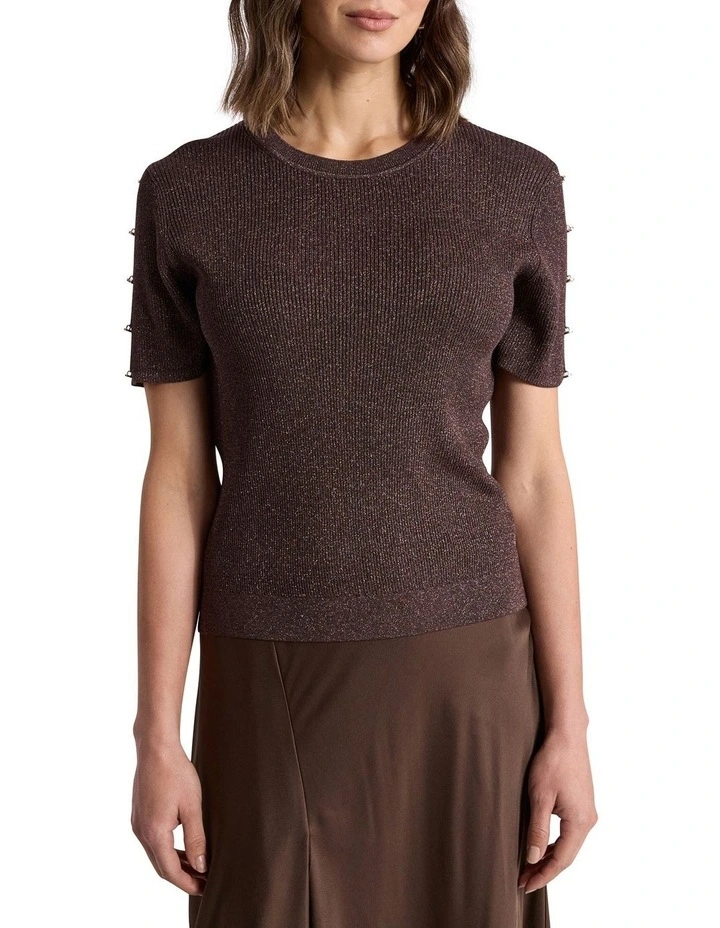 Caila Knit Tee in Chocolate image 1